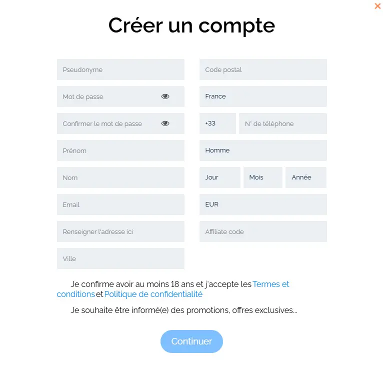 Processus d'inscription Betway Casino